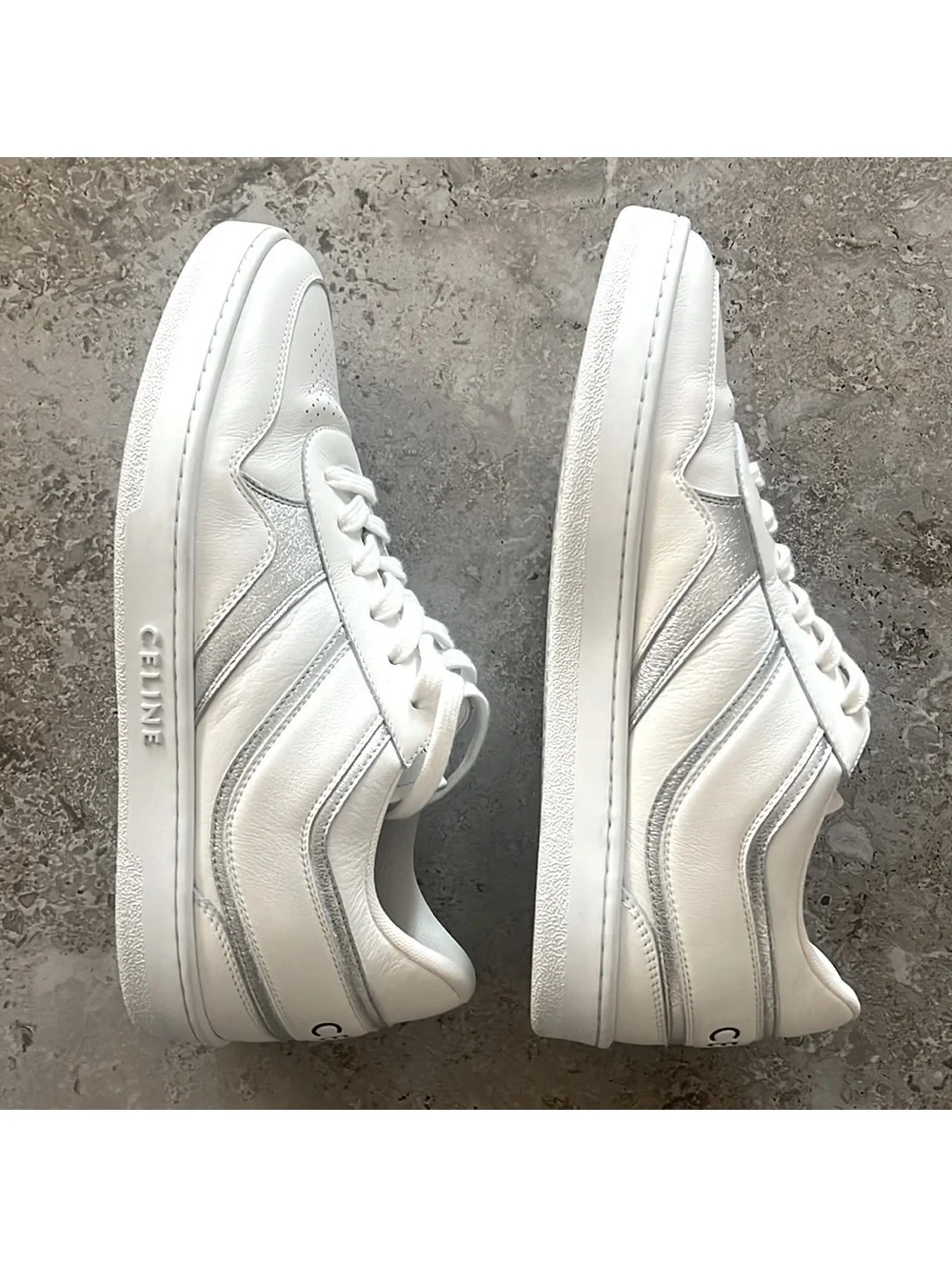 Celine Low Wave Lace-Up Sneaker, Optic White/Silver Size 41 in Box +DustBag $750